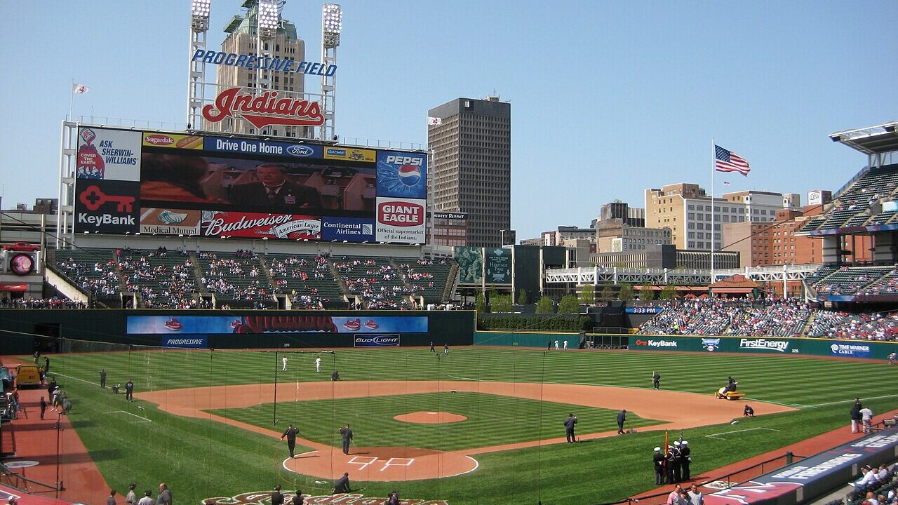 Progressive Field, Cleveland. Photo: J. Miers, via Wikimedia Commons (CC licence, see Commons file page).