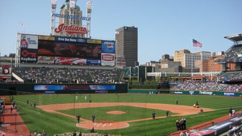 Progressive Field, Cleveland. Photo: J. Miers, via Wikimedia Commons (CC licence, see Commons file page).