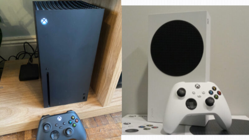 Xbox Series X and Series S consoles with controllers. Photo: Ian Hughes / AsmodeanUnderscore, via Wikimedia Commons (CC licence, see Commons file page).