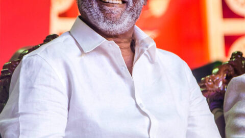 Rajinikanth smiling at the inauguration of the MGR statue
