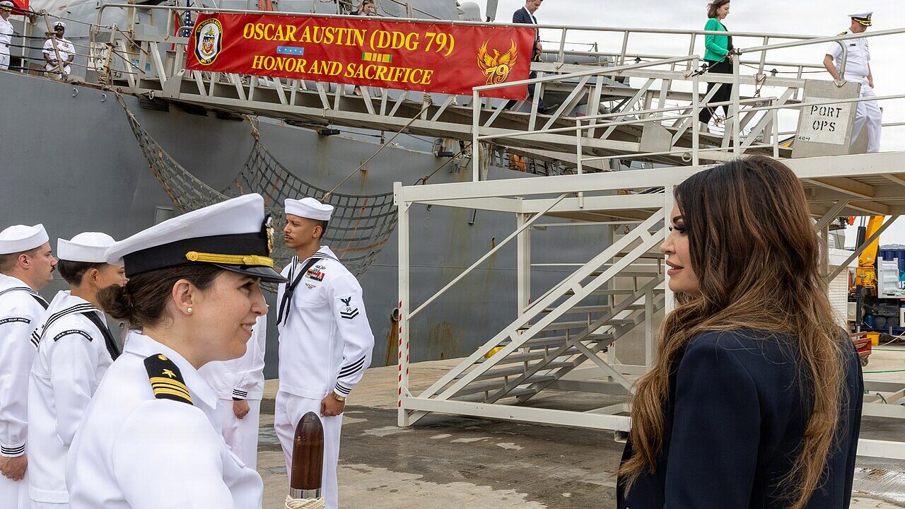 Ambassador Kimberly Guilfoyle visiting the USS Oscar Austin in Greece