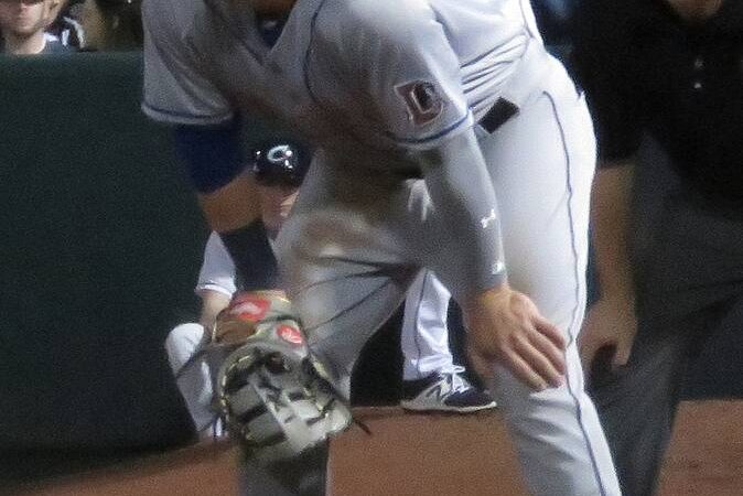 Jake Bauers of the Milwaukee Brewers on the basepaths during a game